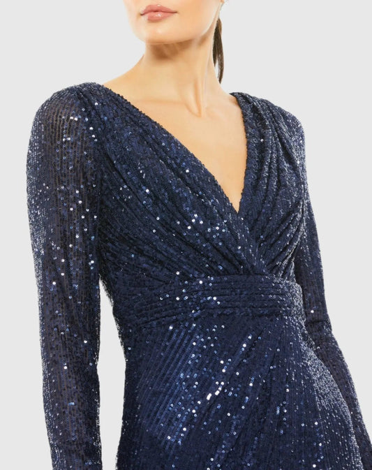 Navy Long Sleeve Midi Sequin Dress