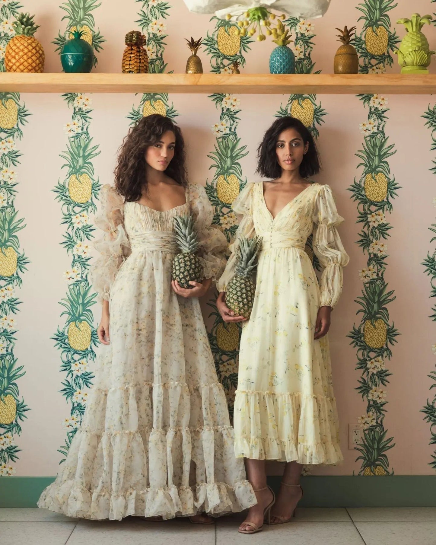 Yellow Floral Print Chiffon Illusion Tiered Puff Dress